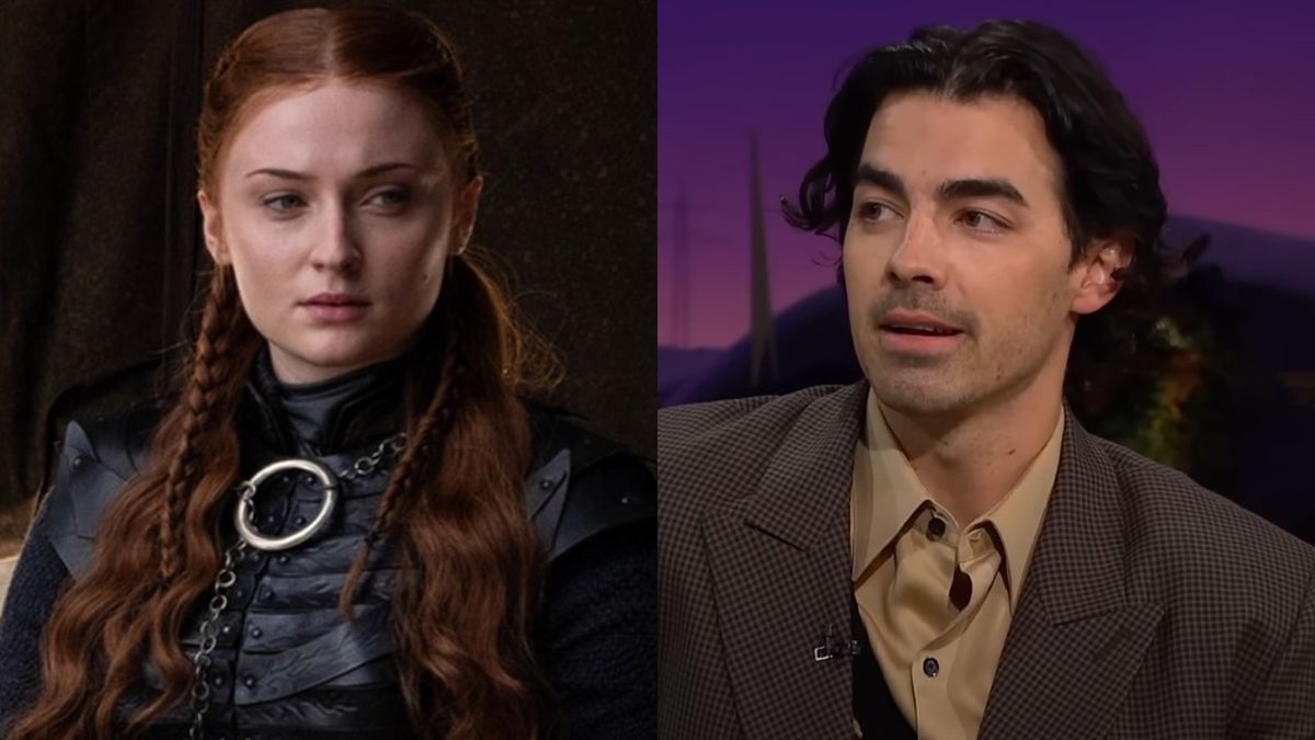 From left to right: Sophie Turner as Sansa Stark on Game of Thrones and Joe Jonas on the Late Late Show with James Corden. 