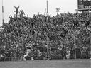 Steve Mazurak complète une course de touché de 73 verges alors que les partisans célèbrent lors d'une victoire des Roughriders de la Saskatchewan contre Edmonton en 1975.