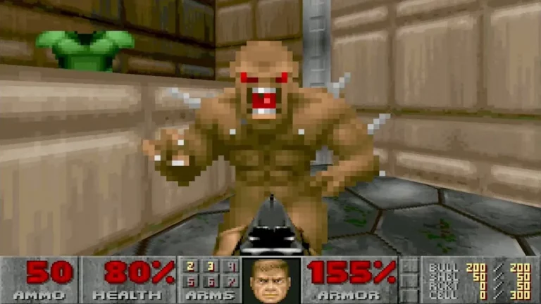 Doom 2: the player being scratched by an Imp.