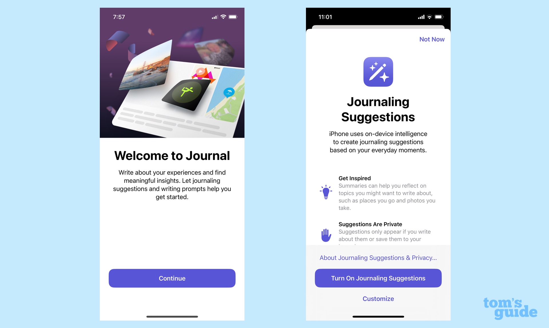 Écran de démarrage de l’application de journal iOS 17