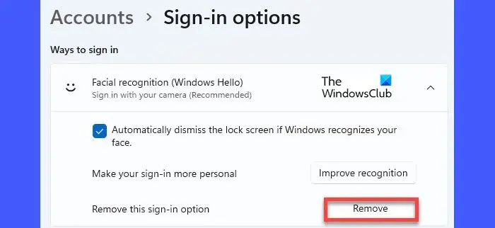 Supprimer la reconnaissance faciale Windows 11