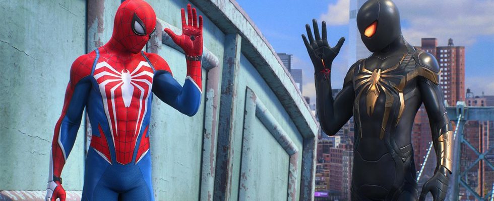 Miles Morales and Peter Parker wave to each other