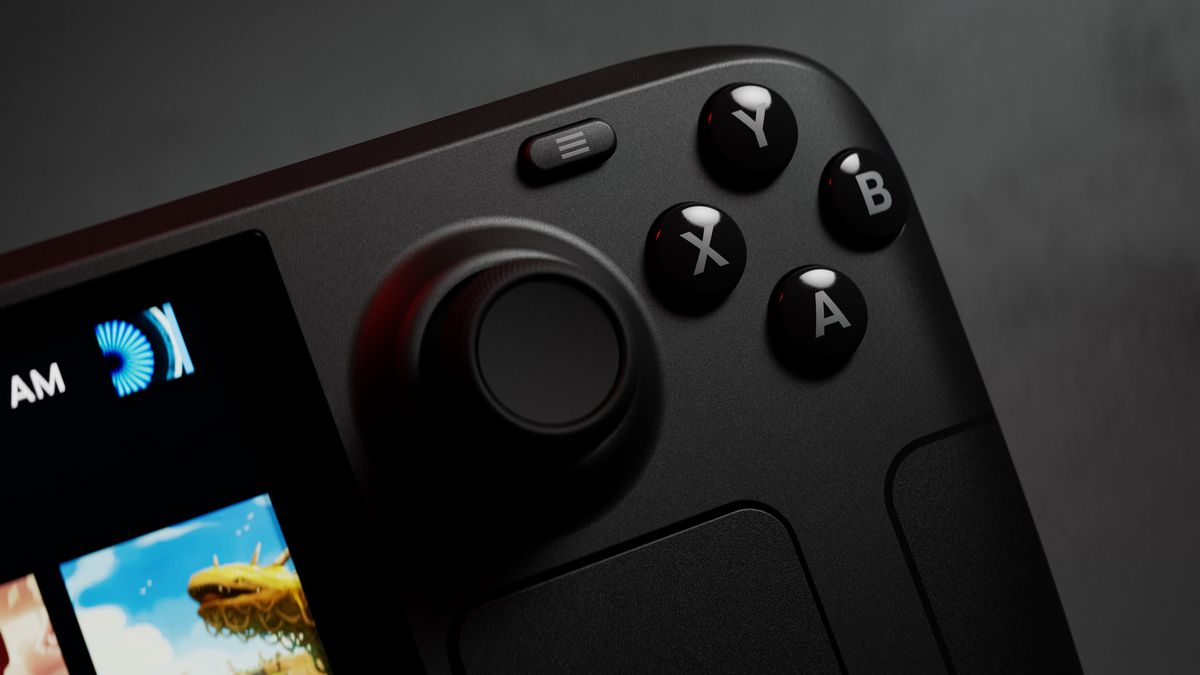 Un gros plan du joystick et des boutons du Steam Deck OLED