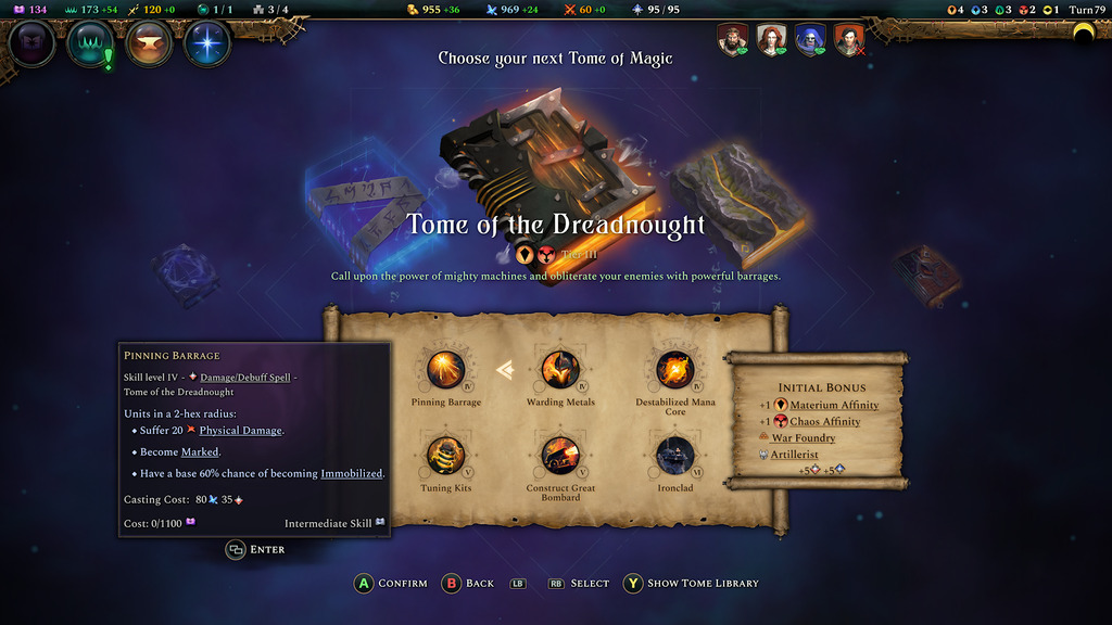 Le menu du Tome du Dreadnaught