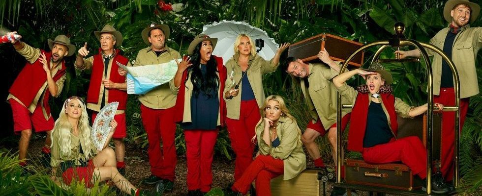 Nick Pickard, Jamie Lynn Spears , Sam Thompson , Josie Gibson, Fred Sirieix, Nella Rose, Nigel Farage, Grace Dent, Marvin Humes, Danielle Harold in a publicity shot from I’m a Celebrity… Get Me Out of Here! 2023