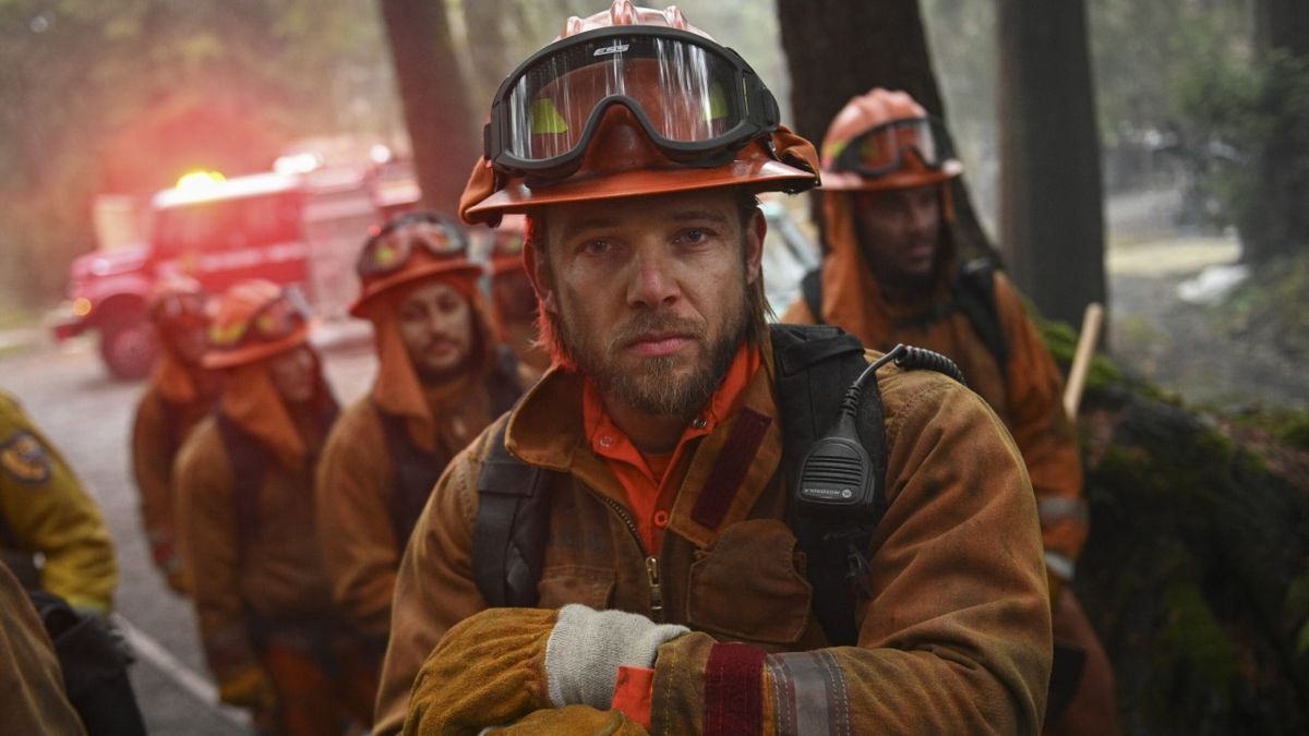 Press photo of Bode and other firefighters on Fire Country