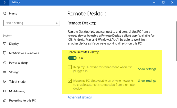 bureau à distance sous Windows 10