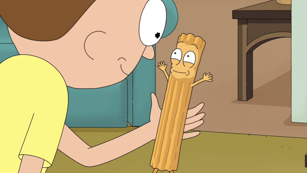 Morty tenant Churry dans Rick et Morty