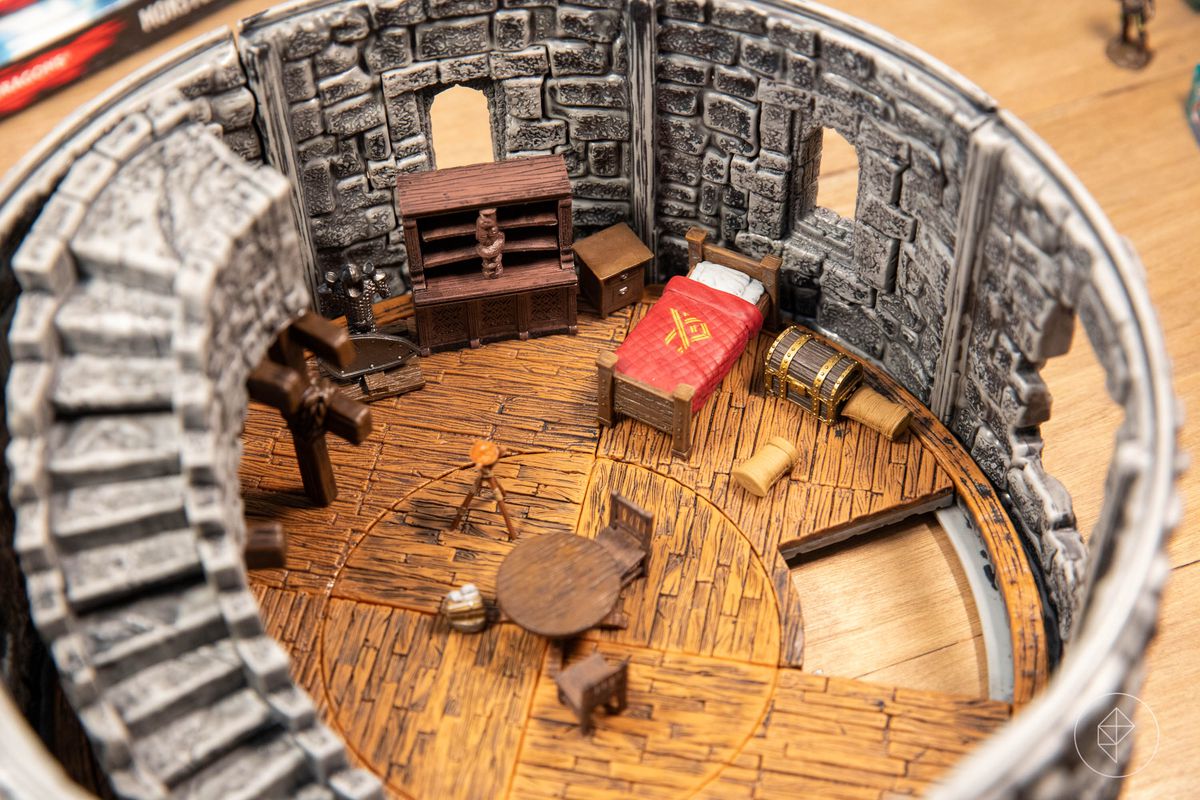 Une scène intérieure de l’ensemble de terrain WizKids Watchtower.