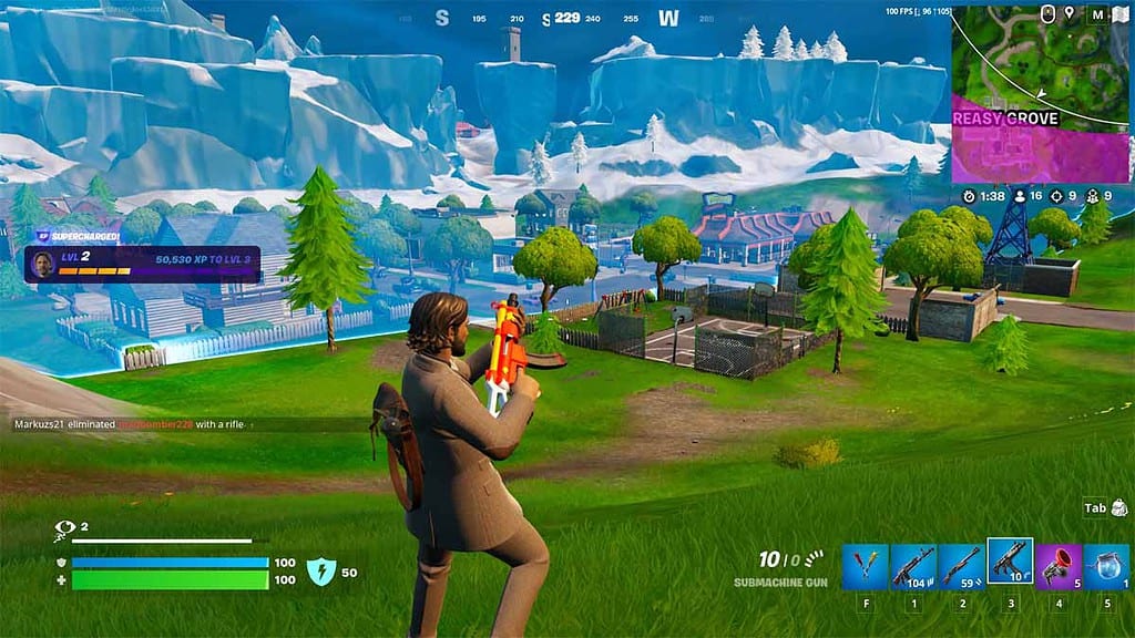 Une image de Greasy Grove, l'un des meilleurs POI Fortnite du jeu.