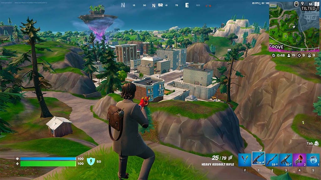 Une image de l’emplacement des tours inclinées dans Fortnite.