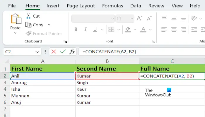 Fonction CONCATENER