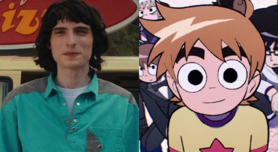 Finn Wolfhard in Stranger Things 4, and Scott Pilgrim from Scott Pilgrim Takes Off, pictured side by side.