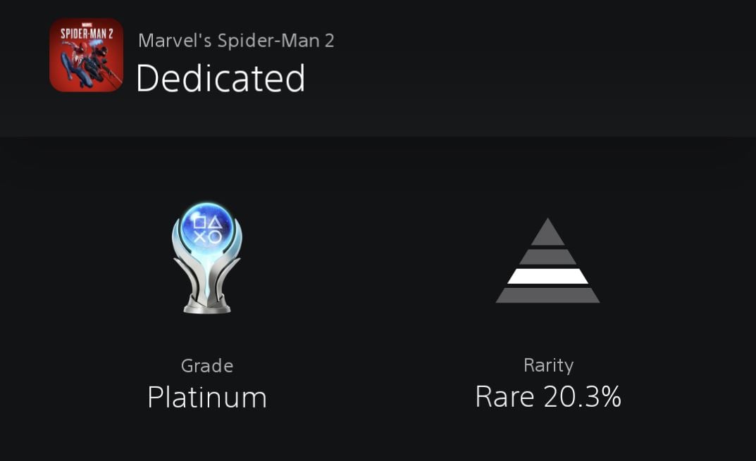 Rareté Platine de Marvel's Spider-Man 2