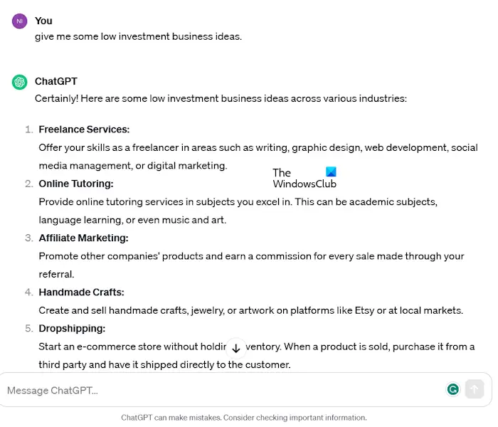 Obtenez des idées commerciales avec ChatGPT