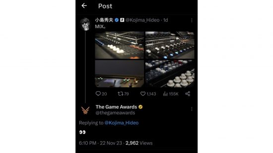 Un tweet des Game Awards avec l'emoji « yeux »