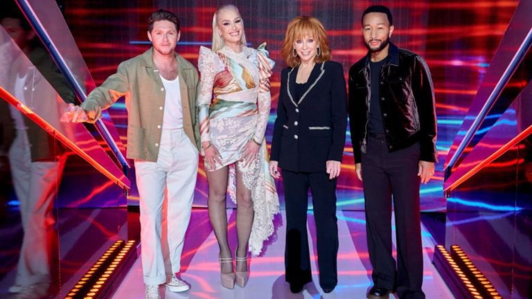 The Voice Season 24 coaches Niall Horan Gwen Stefani John Legend Reba McEntire.