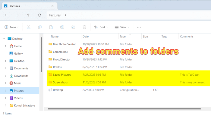 Comment ajouter des commentaires aux dossiers sous Windows 11/10