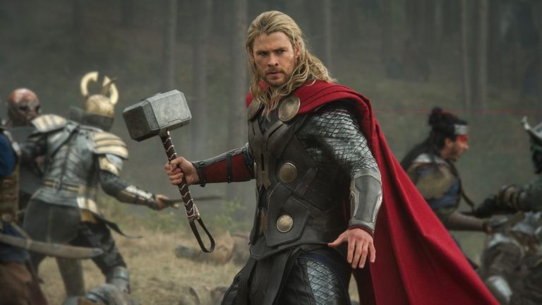 Thor holding the Mjolnir in Thor: The Dark World