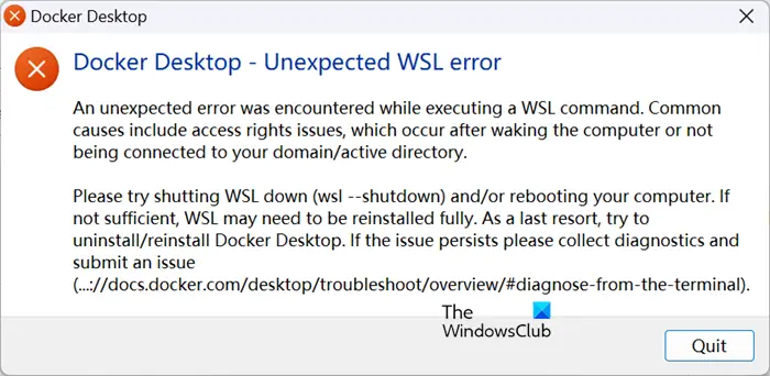 Docker Desktop – Erreur WSL inattendue dans Windows 11