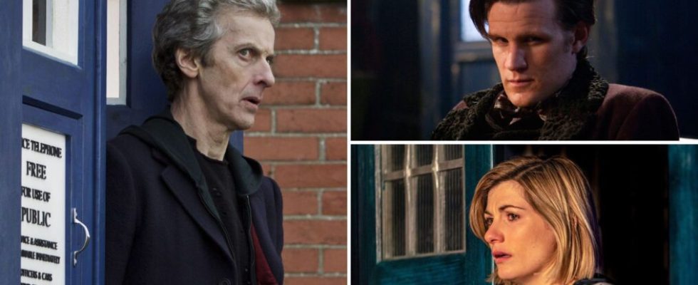 Peter Capaldi, Matt Smith, and Jodie Whittaker in