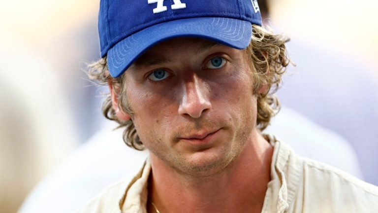 LOS ANGELES, CALIFORNIA - AUGUST 01:  Jeremy Allen White attends a game between the Oakland Athletics and the Los Angeles Dodgers at Dodger Stadium on August 01, 2023 in Los Angeles, California. (Photo by Ronald Martinez/Getty Images)