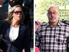 Les organisateurs de la manifestation du convoi, Tamara Lich et Chris Barber, se rendent au tribunal le mardi 5 septembre 2023. Photos de Tony Caldwell/Postmedia (Lich) et Justin Tang/La Presse canadienne (Barber)