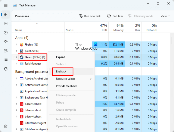 Fermez complètement le client Steam