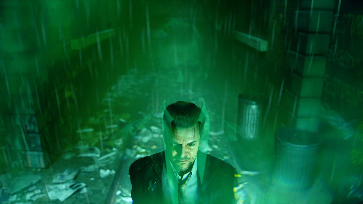 Alan Wake 2 screenshot showing Casey in green light.