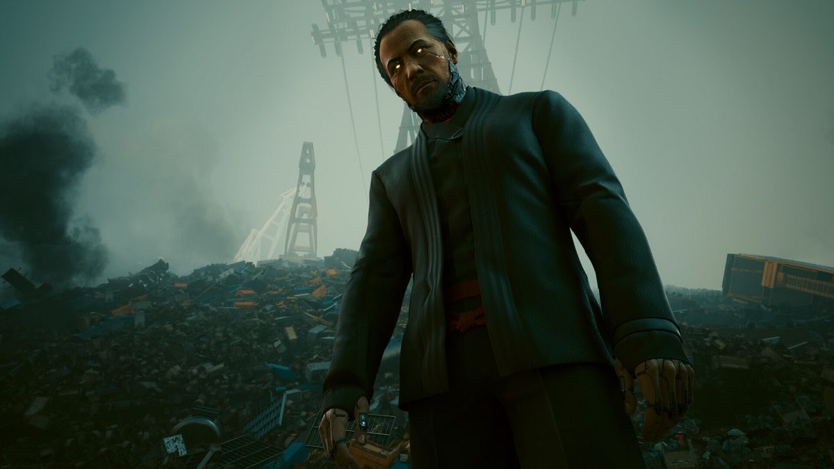 Cyberpunk 2077: Goro Takemura looking down at the player.