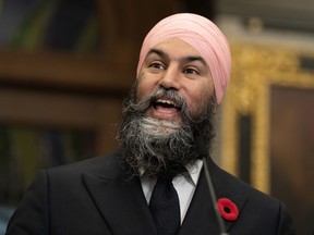 Le chef du Nouveau Parti démocratique, Jagmeet Singh, s'adresse à une conférence de presse le jeudi 9 novembre 2023 à Ottawa.