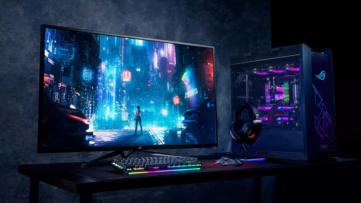 Image of a gaming setup in the dark.