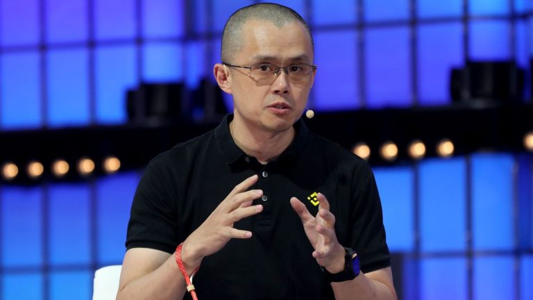 Changpeng Zhao, former CEO of Binance, giving a presentation.