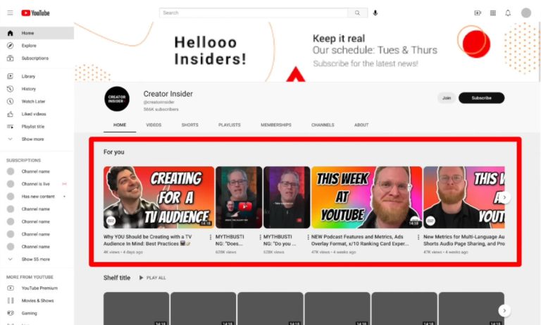 YouTube affichera bientôt aux visiteurs une section personnalisée Pour vous sur les pages de la chaîne