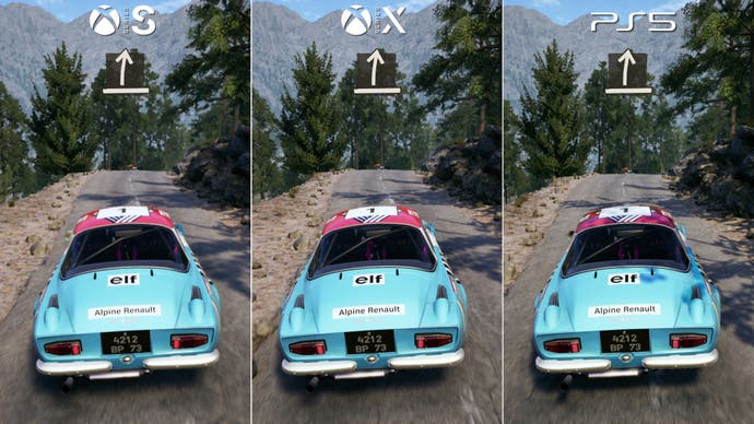 comparaison à trois voies d'EA Sports WRC entre Xbox Series X, Series S et PS5