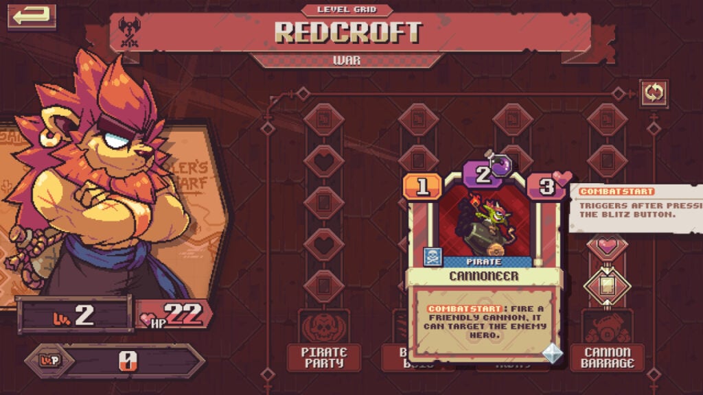 Écran de mise à niveau de Redcroft dans Cross Blitz