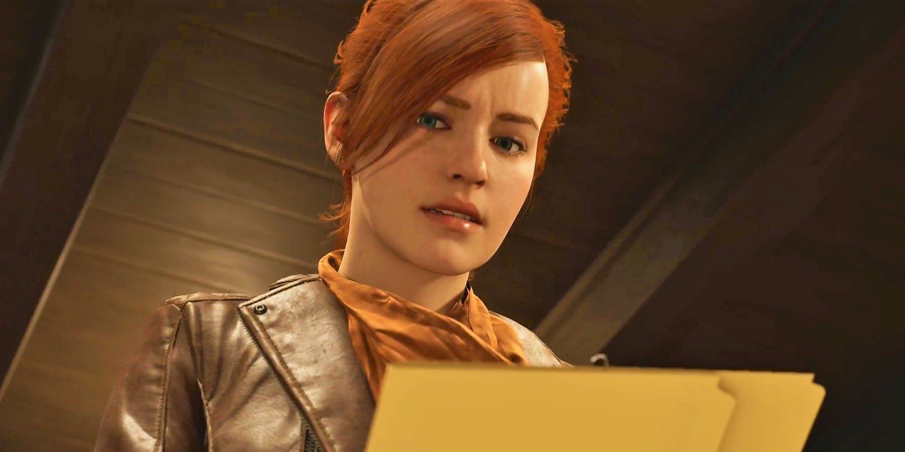 Mary Jane lisant quelques articles de Marvel's Spider-Man sur PS4 et PS5. 