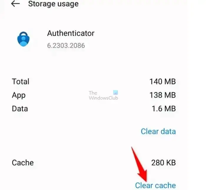 Effacer le cache de l'application d'authentification