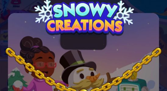 A header-sized image for the Snowy Creations tournament in Monopoly GO.