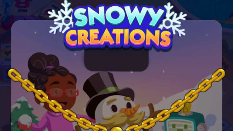 A header-sized image for the Snowy Creations tournament in Monopoly GO.