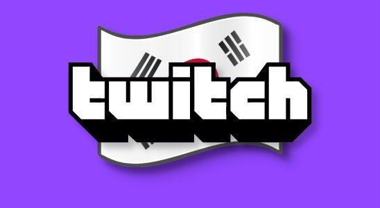 The Twitch logo on a purple background with the South Korean flag behind it.