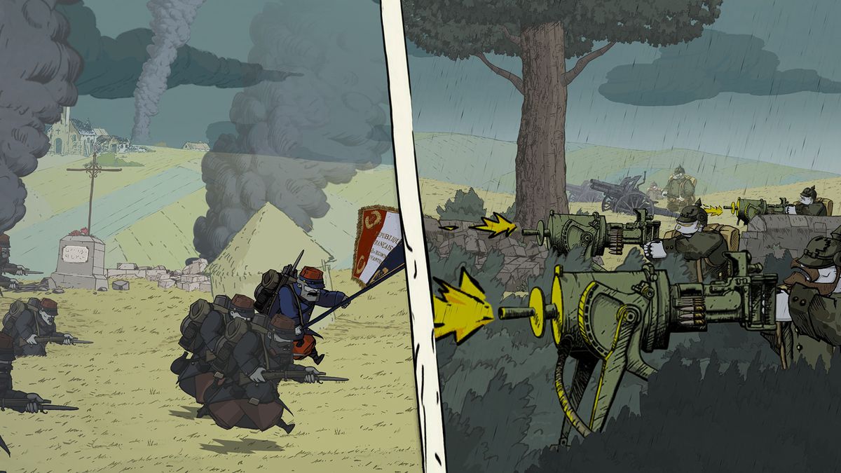 Images de soldats de la Première Guerre mondiale, réalisées dans un style dessiné à la main, dans le cadre du gameplay de Valiant Hearts