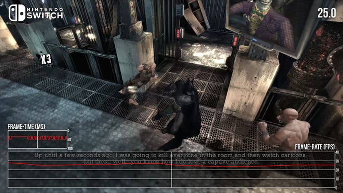 Capture d'écran du commutateur d'Arkham City montrant les performances