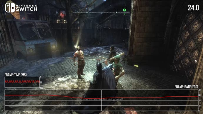 Capture d'écran du commutateur d'Arkham City montrant les performances