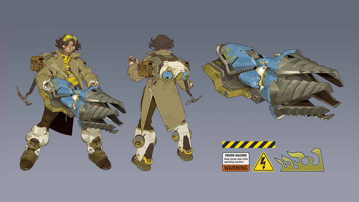 Illustration de Venture, un nouveau héros de dégâts à venir dans Overwatch 2 saison 10, et son arme de forage