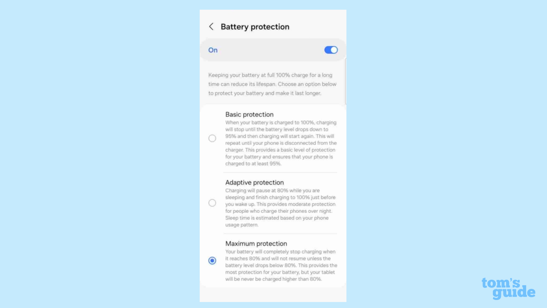 Protection de la batterie One UI 6.1