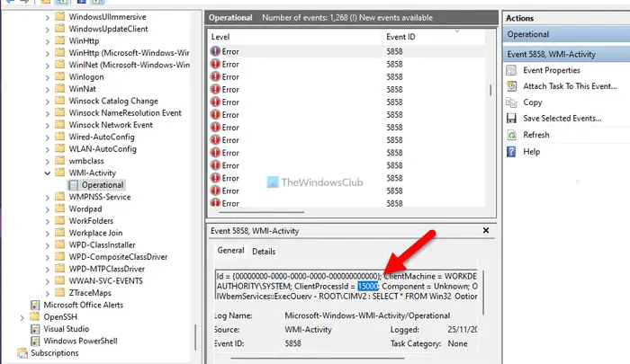 ID d'événement 5858, CPU à activité WMI élevée