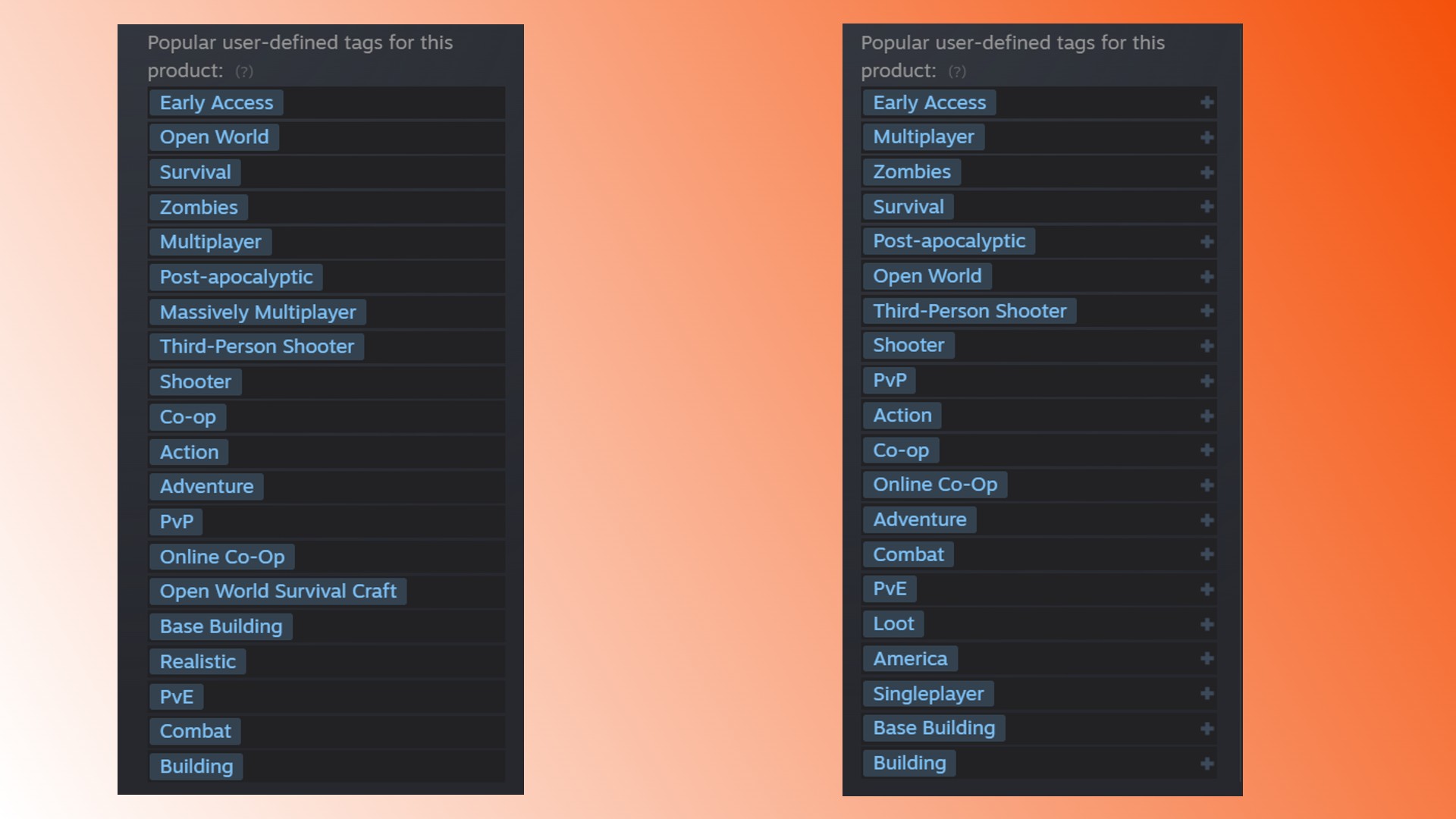 Balises The Day Before Steam : une comparaison de la page The Day Before Steam avant et après le lancement