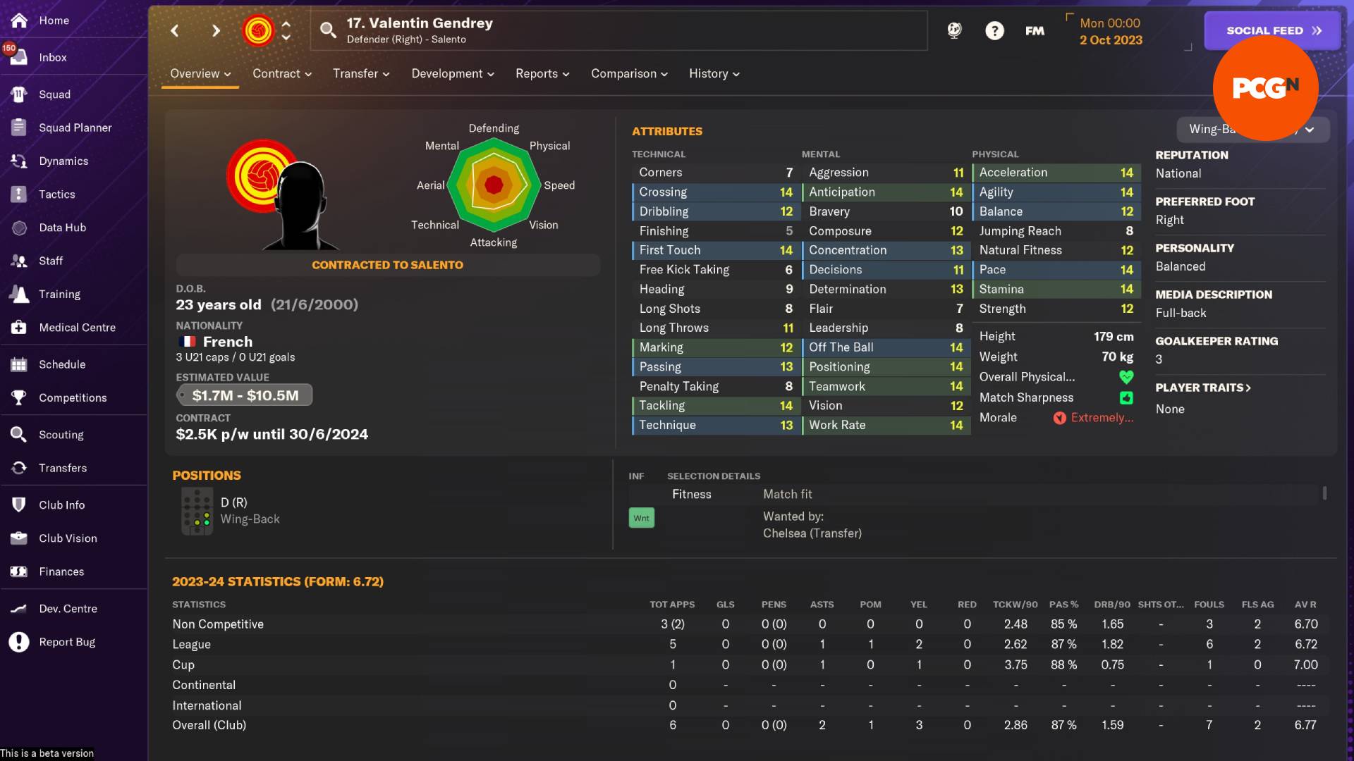 Bonnes affaires Football Manager 2024 : Valentin Gendrey