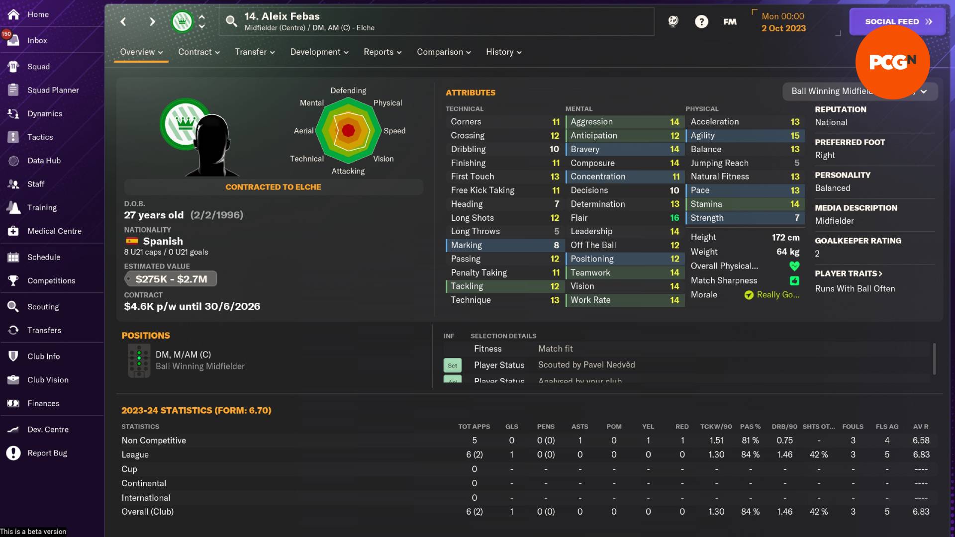 Bonnes affaires Football Manager 2024 : Aleix Febas